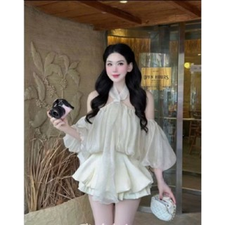 Sét áo yếm TAY BỒNG  kèm chân váy xếp ly 2 tầng  siêu xinh