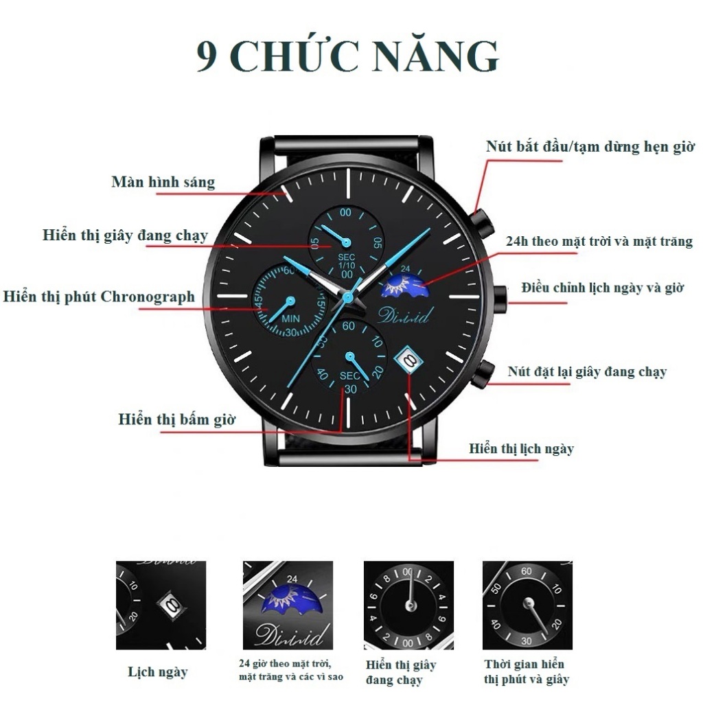 Đồng Hồ Nam Chính Hãng DIZIZID dây da cao cấp chạy full 6 kim và lịch ngày chống nước tốt | BigBuy360 - bigbuy360.vn