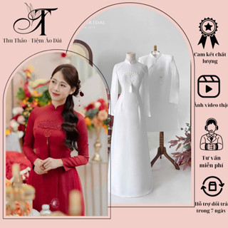 Áo dài dâu dể , áo dài Việt Phương Thoa thiết kế đính kết nhẹ nhàng sang trọng