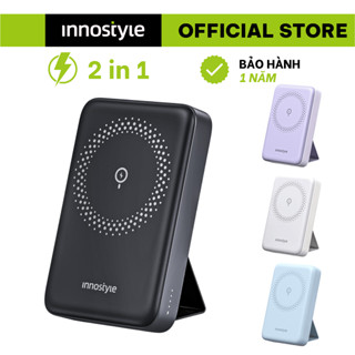Pin dự phòng không dây 10000mah Innostyle Powermag 15W  2in1 kèm giá đỡ, chính hãng, sạc nhanh