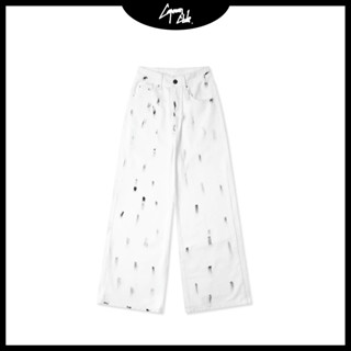 Quần jeans dài nam ống rộng RICO màu trắng vệt sơn CAPMAN CLUB, thoải mái đi học-đi làm-đi chơi