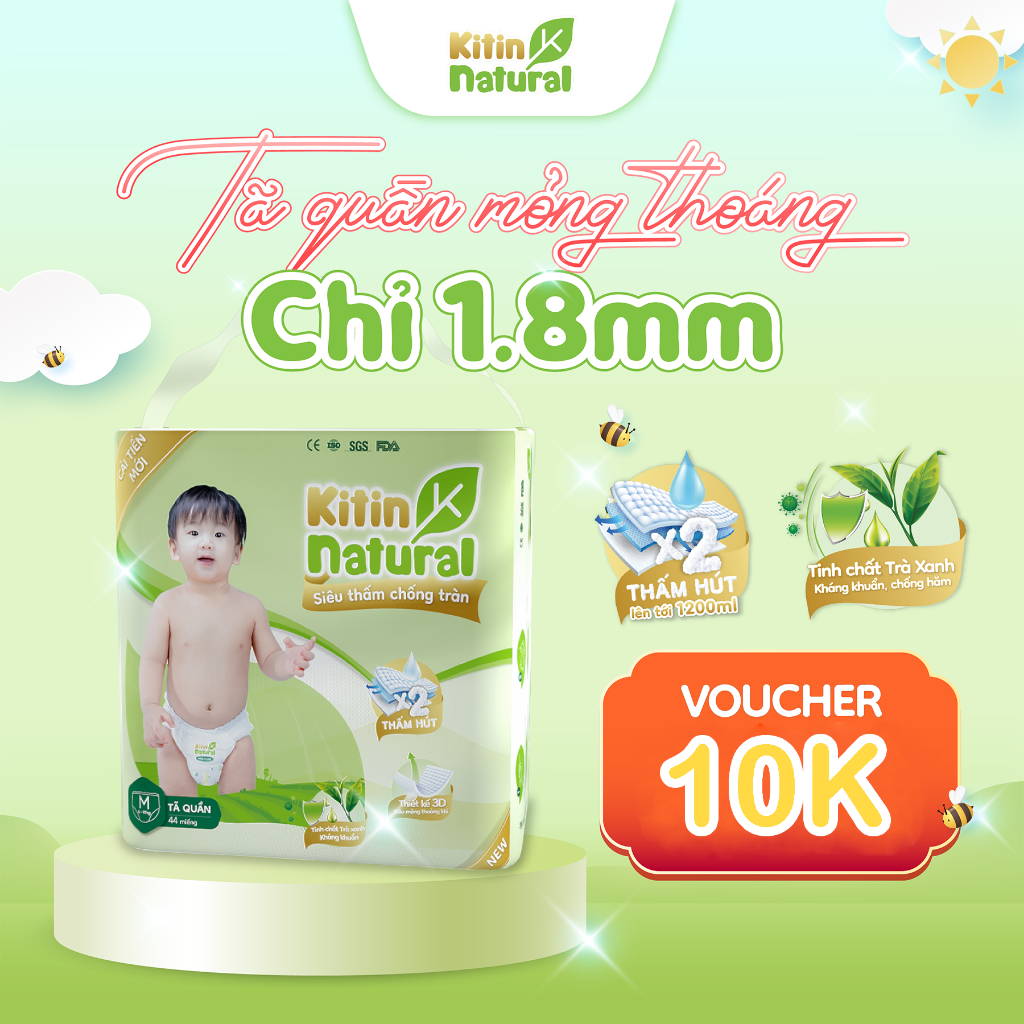   VOUCHER 10K  Tã Bỉm quần dán Kitin Natural size M44 L40 XL38 XXL36 XXXL34 