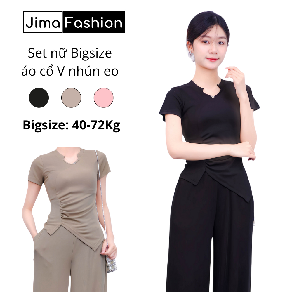 Đồ bộ nữ Jima Fashion set áo cộc tay cổ v tàu nhún eo che bụng mềm mát bộ thun nữ mặc nhà/đi chơi 11