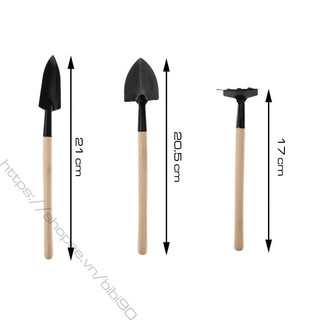 Bộ dụng cụ làm vườn mini, 3 món, cán gỗ