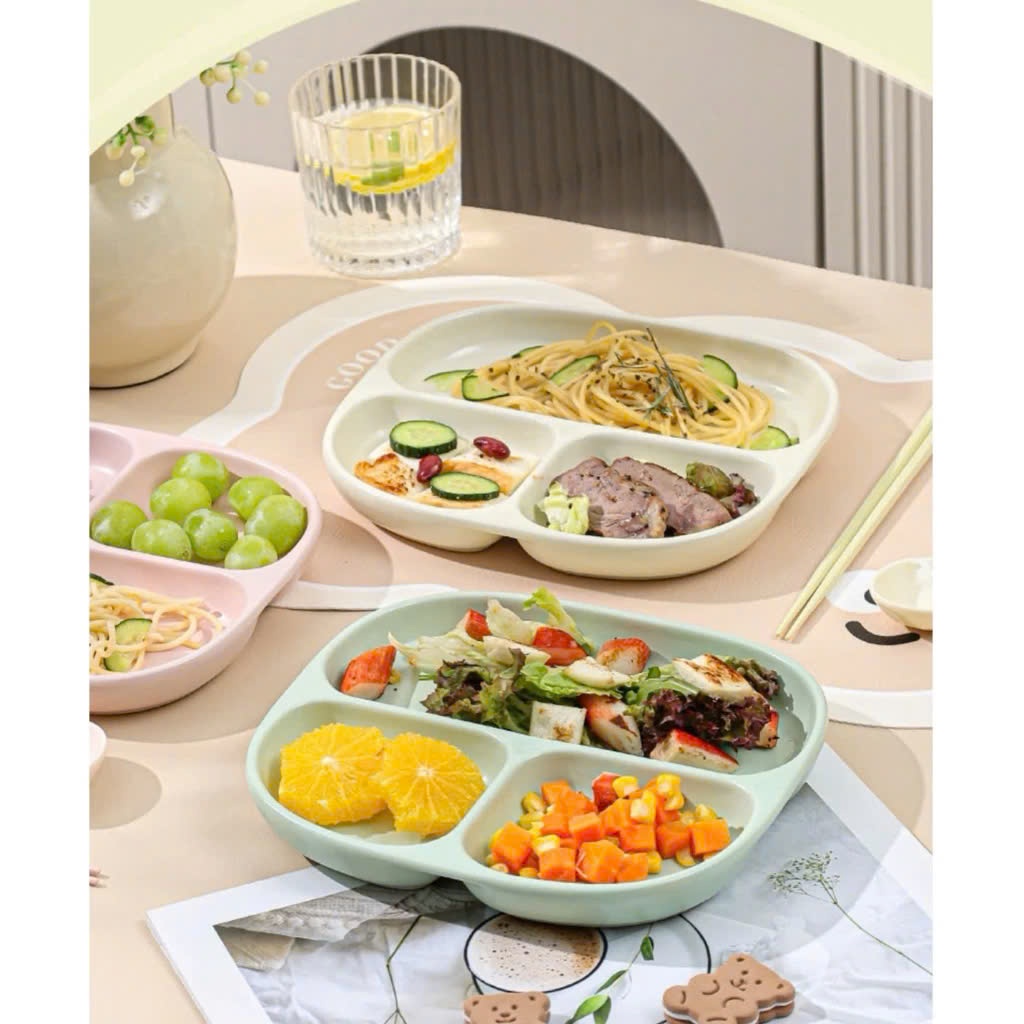 Đĩa sứ chia ngăn đựng thức ăn giảm cân, khay đĩa sứ cao cấp 3 ngăn đa năng, đĩa nhiều ngăn tiện dụng