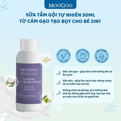 [Hàng Tặng Không Bán] Phiên Bản Du Lịch, Sữa Tắm Tạo Bọt Moogoo Tự Nhiên Chiết Xuất Cám Gạo - 50ml Mini Size Tiện Lợi