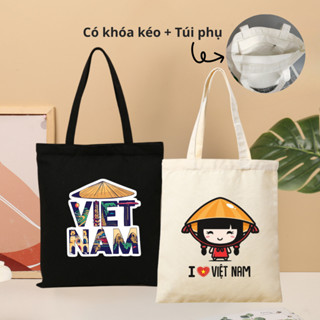 Túi tote túi vải canvas BST Tôi yêu Việt Nam có khoá kéo và túi phụ đi học, đi chơi - We Tee TOTE10
