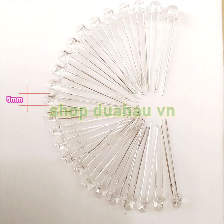 [100 bóng led] Led lùn 5mm bóng trong - màu Trắng