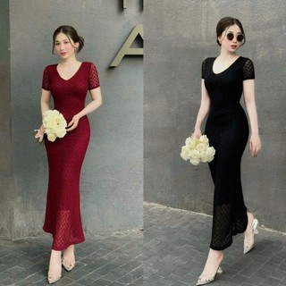  Đầm váy nữ thiết kế đầm ren tay ngắn cổ tim dáng body đuôi cá có lót với 2 tone màu thanh lịch sang trong dạo phố,cafe 