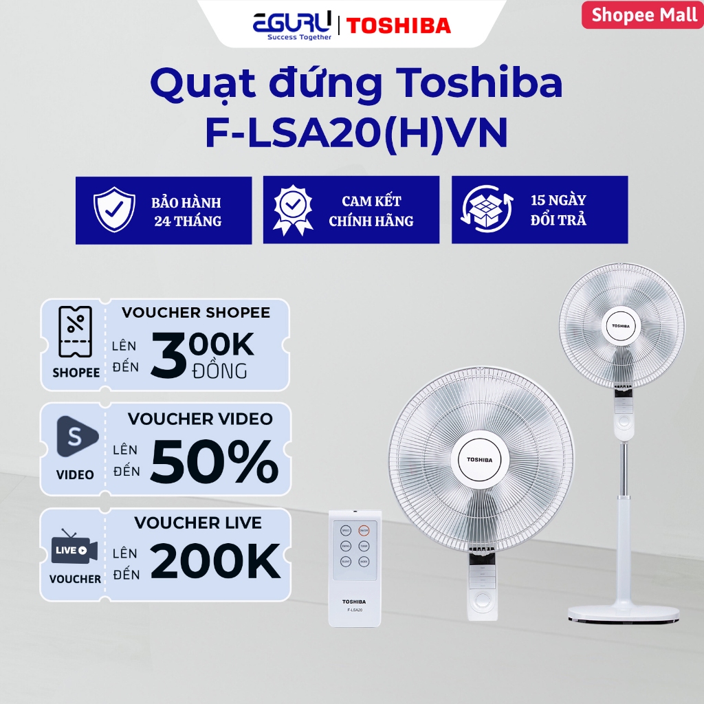 Quạt Cây Đứng Toshiba F-LSA20(W)VN | F-LSA20(H)VN 60W Điều Khiển Từ Xa - BH Chính Hãng 12 Tháng