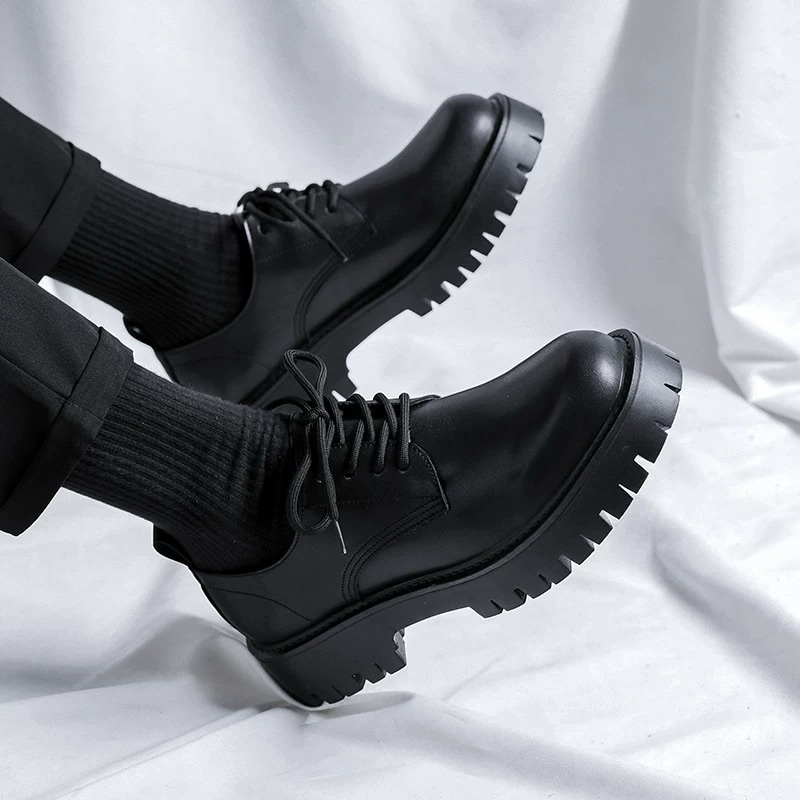 Giày đốc tờ nam đế cao 4-5cm buộc dây da lì cao cấp