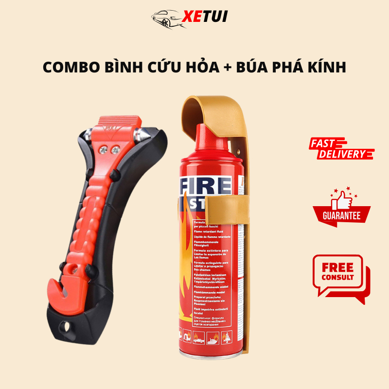 Combo Sản Phẩm Cấp Thiết Dùng Cho Ô Tô Gồm CC Mini Và Búa Thoát Hiểm An Toàn