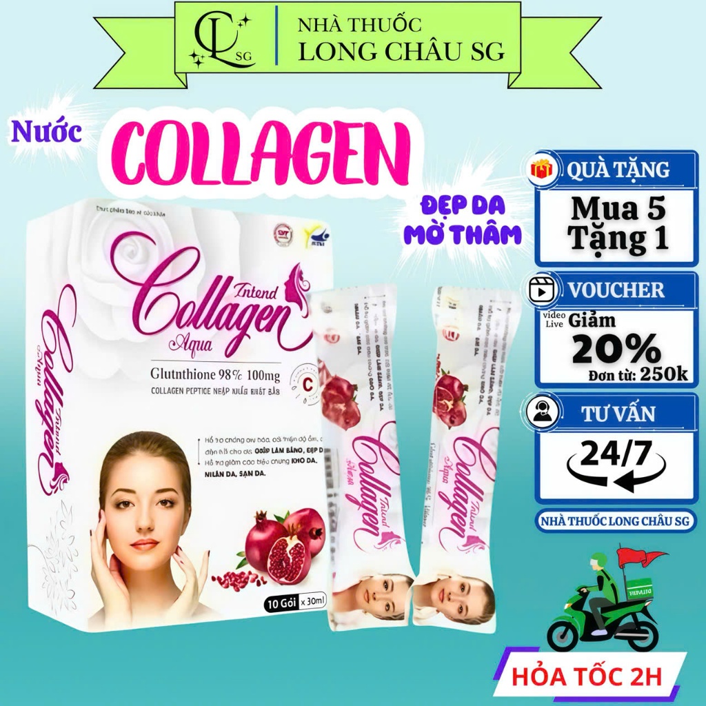 Collagen Uống Trắng Da Aqua Intend 10 Gói – Đẹp Da, Giảm Nám, Căng Mịn, Tăng Nội Tiết, Chống Lão Hóa