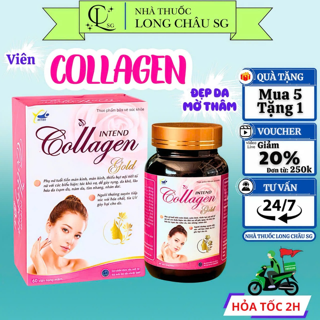 Viên Uống Trắng Da Collagen Gold Intend – Sáng Da, Mờ Nám, Căng Mịn & Chống Lão Hóa Hộp 60 Viên