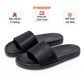 Dép da nam quai ngang khâu chỉ liền quai đế full hộp màu đen size 38-43