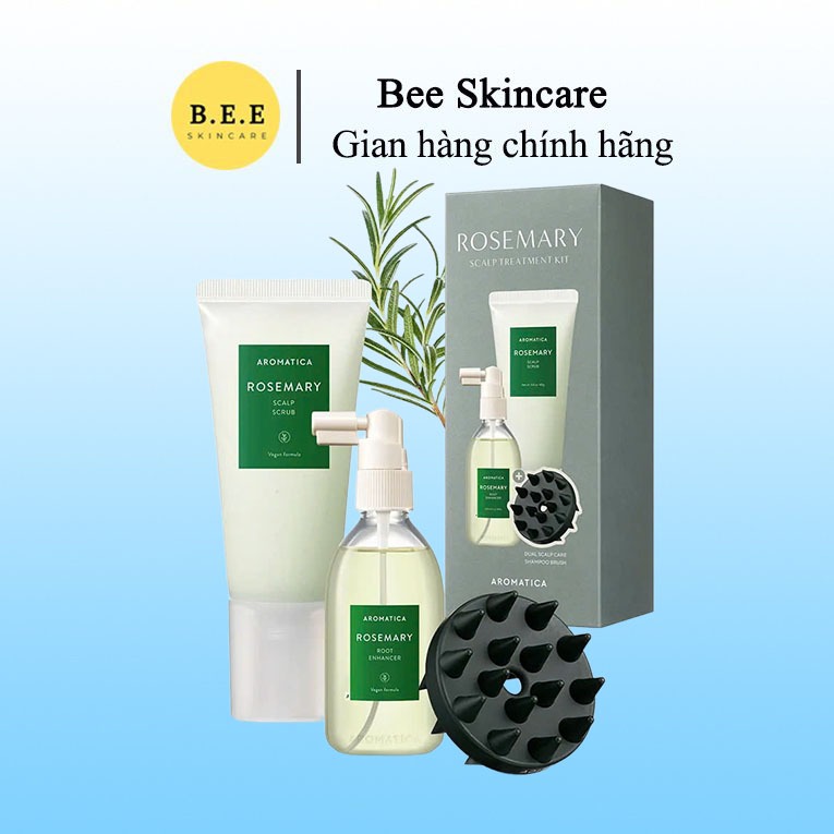 Set Chăm Sóc Tóc Aromatica Rosemary Scalp Treatment 3 Món Tẩy Da Chết, Xịt Dưỡng Tóc Và Lược Gội Đầu