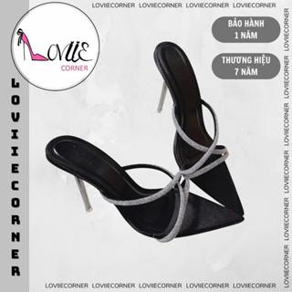 LOVIIECORNER - DÉP CAO GÓT MŨI NHỌN QUAI CHÉO ĐÁ - GUỐC NỮ MULES CAO GÓT HIỆN ĐẠI 10 PHÂN - DD221123