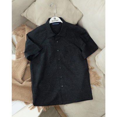 [Bigsize] Áo sơ mi BR tay ngắn vạt ngang, chất vải cotton mềm mịn thoáng mát chống nhăn, form regular fit- Bravery