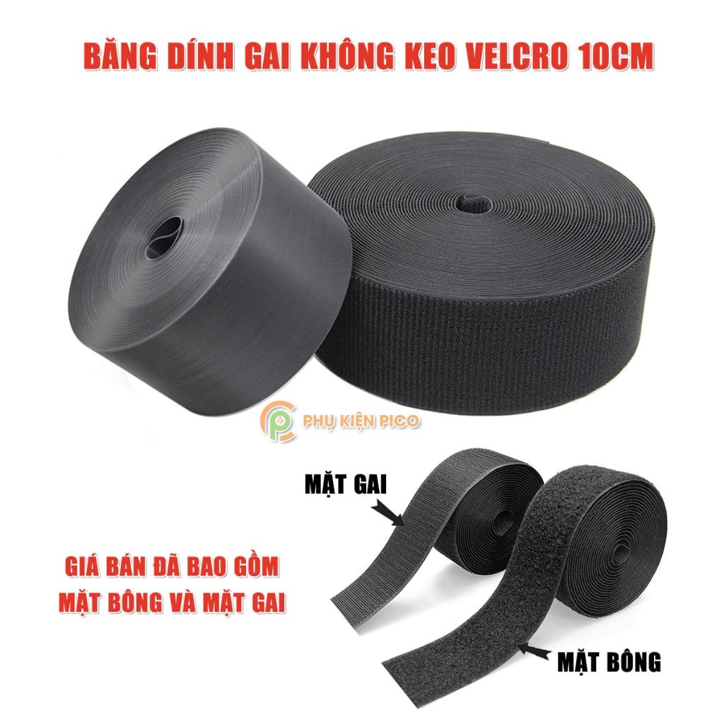 Băng gai dính 2 mặt không keo bản 10cm, nhám dính, khoá nhám Velcro miếng dán vải 2 mặt dán giày, tú