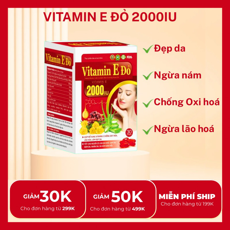 Vitamin E Đỏ  2000 IU Diophaco Đẹp Da, Chống Lão Hoá, Chống Oxi Hoá