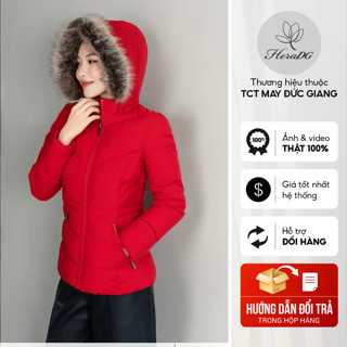 Áo Khoác Phao Nữ HeraDG Dáng Ngắn Mũ & Lông Tháo Rời, Ôm Dáng, Trần Bông 3 Lớp Công Nghệ Nano Siêu Ấm Siêu Nhẹ WJKBD4018