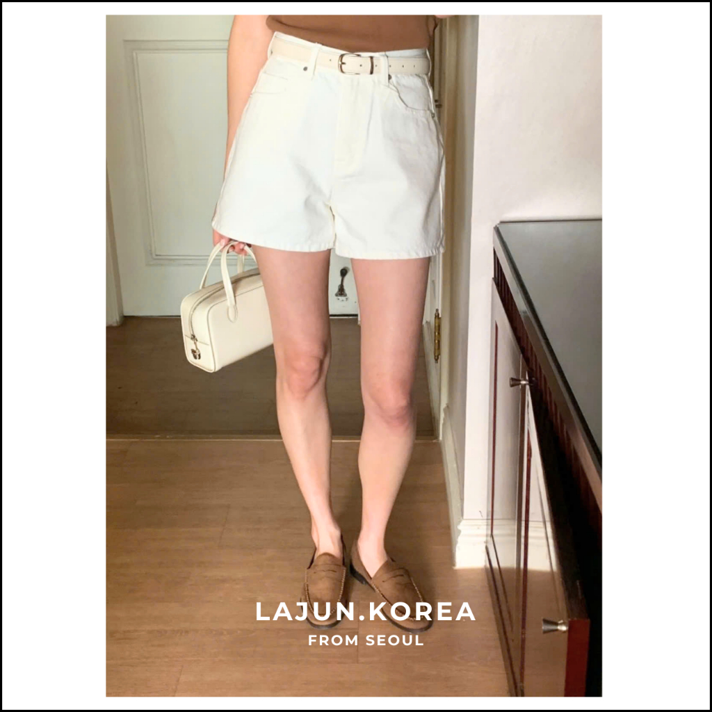 [LAJUN KOREA] Quần Jeans Ngắn Trắng Label Hàn Quốc / Quần Shorts Jeans Mùa Hè (Khoá YKK)