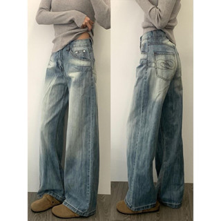   DEAL HÀNG SẴN  Hot Girl Mỹ Retro Thiết Kế Màu Xanh Rời Thẳng Quần Jean Nữ Cao Cấp Ôm Quần Ống Rộng Hợp Thời Trang 