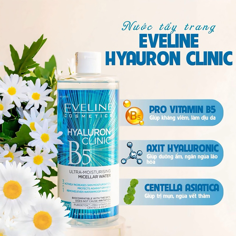 Nước tẩy trang Eveline B5 Hyaluronic Clinic 3in1