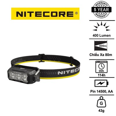 Đèn đội đầu siêu nhẹ Nitecore HA15 UHE 400 lumens pin 14500/AA