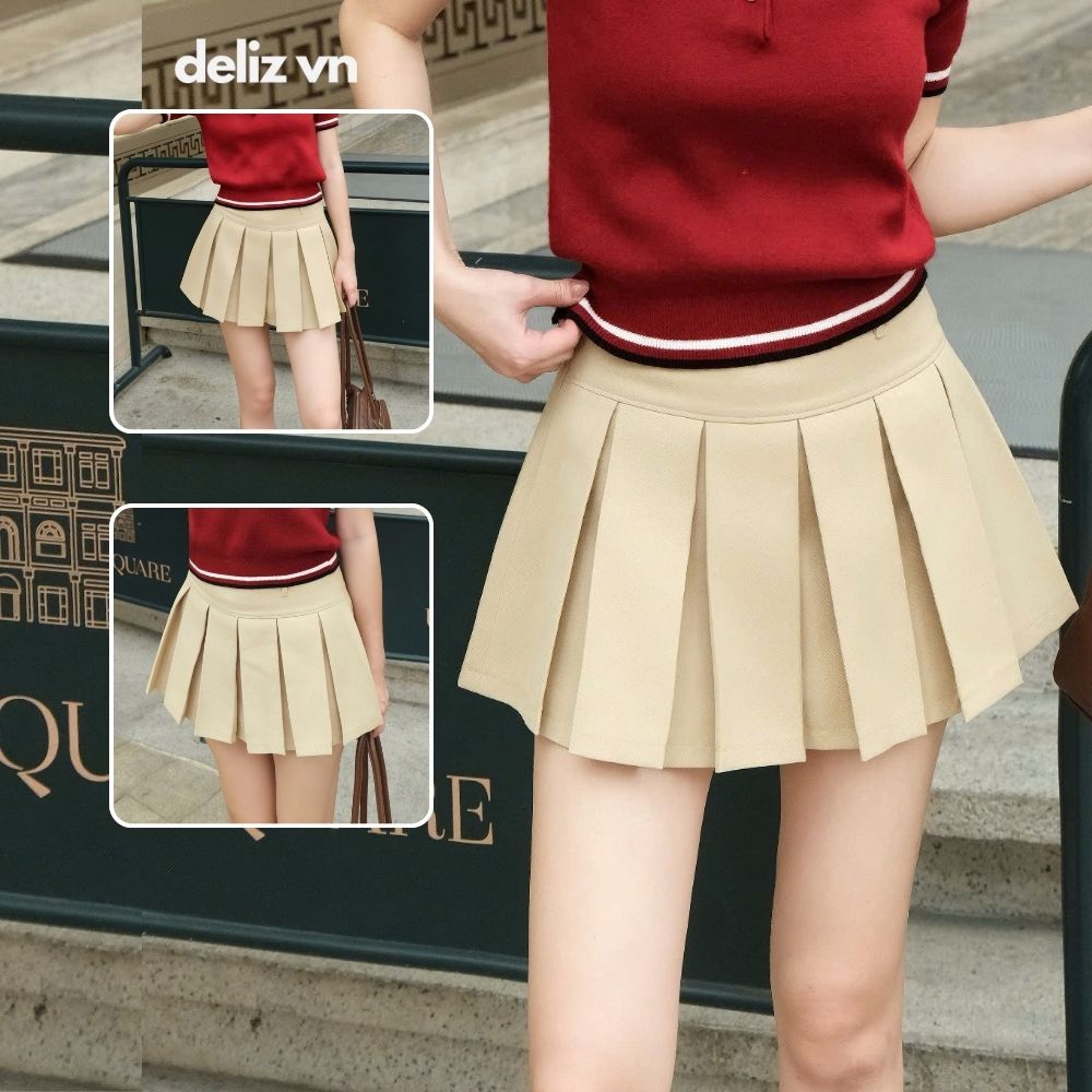 (BST MỚI) Chân váy xếp ly nữ dáng ngắn cạp cao màu trơn năng động CV32 DELIZ