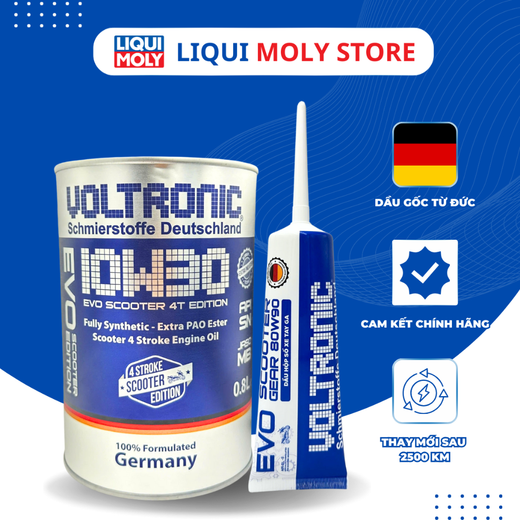 Dầu Nhớt Tổng hợp Xe Tay Ga Voltronic Evo Scooter 10w30 800ml tặng kèm nhớt láp Voltronic 80w90