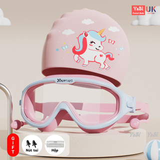 Combo kính bơi trẻ em, Mũ bơi cho bé gái bé trai chính hãng cao cấp kèm nút bịt tai chống nước Yabi full box