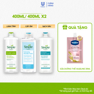 [LIVE] Tuýp lẻ/ Combo 2 Nước Tẩy Trang sạch sâu và cấp ẩm cho da Simple Micellar Water 400ml
