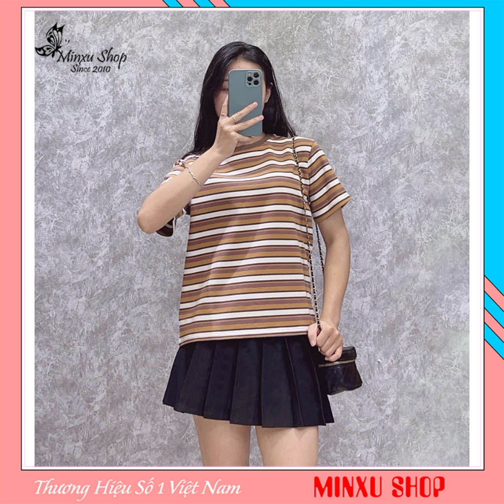 Áo phông nữ  kẻ sọc SẮC MÀU chất cotton mịn dày dặn phong cách trẻ trung Minxu shop PG03