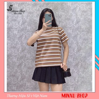 Áo phông nữ  kẻ sọc SẮC MÀU chất cotton mịn dày dặn phong cách trẻ trung Minxu shop PG03