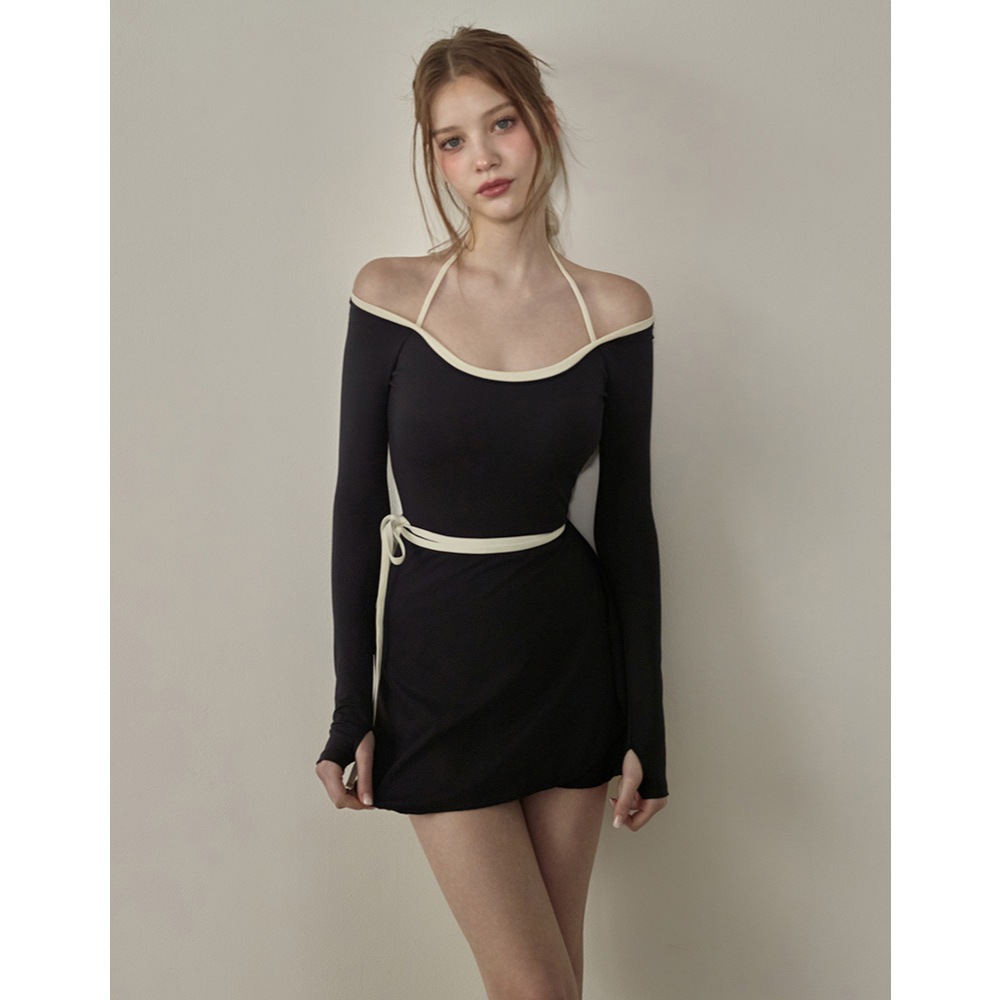 [CÓ SẴN-HOẢ TỐC] Bikini đồ bơi nữ 1 mảnh kèm váy dài tay che nắng trễ vai kiểu dáng tiểu thư sang ch