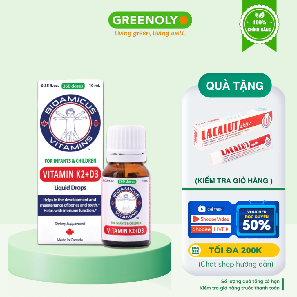 Vitamin D3K2MK7 BioAmicus Tăng Hấp Thụ Canxi Giúp Xương Răng Chắc Khoẻ 10ml