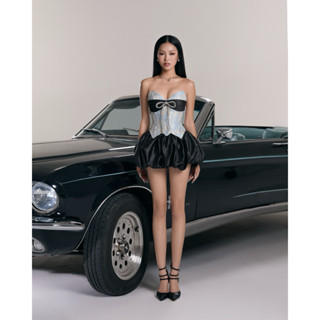  AMEE SET - Set áo corset cúp ngực đính nơ kim tuyến phối chân váy bí. 