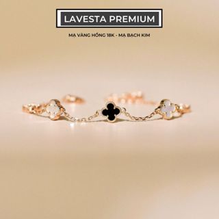 Lắc tay bạc nữ mạ vàng hồng 18K và mạ bạch kim LAVESTA LAV126 Yuri thiết kế cỏ 4 lá thời thượng, quyến rũ