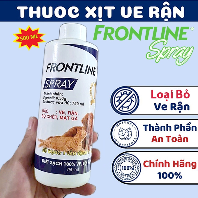 Chai Xịt Ve Rận, Bọ Chét Chó Mèo Frontline Spray 500ml – Chính Hãng, An Toàn Cho Thú Cưng, Hiệu Quả 