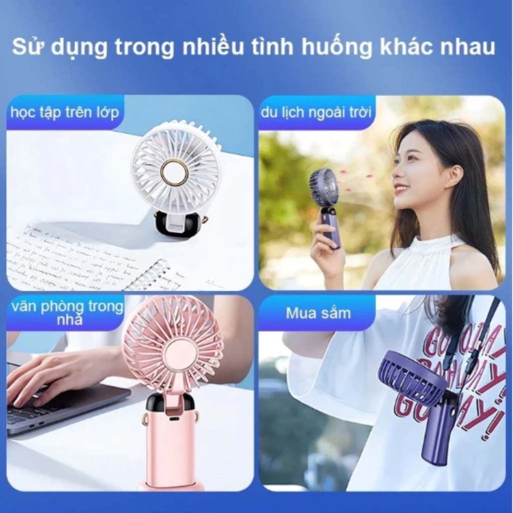 Quạt Cầm Tay Mini Tích Pin Trâu 5 Tốc Độ Gió, Dung Lượng Pin Lớn, Sạc USB, Bảo Hành 12 Tháng | BigBuy360 - bigbuy360.vn