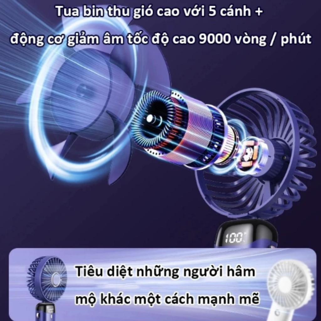 Quạt Cầm Tay Mini Tích Pin Trâu 5 Tốc Độ Gió, Dung Lượng Pin Lớn, Sạc USB, Bảo Hành 12 Tháng | BigBuy360 - bigbuy360.vn