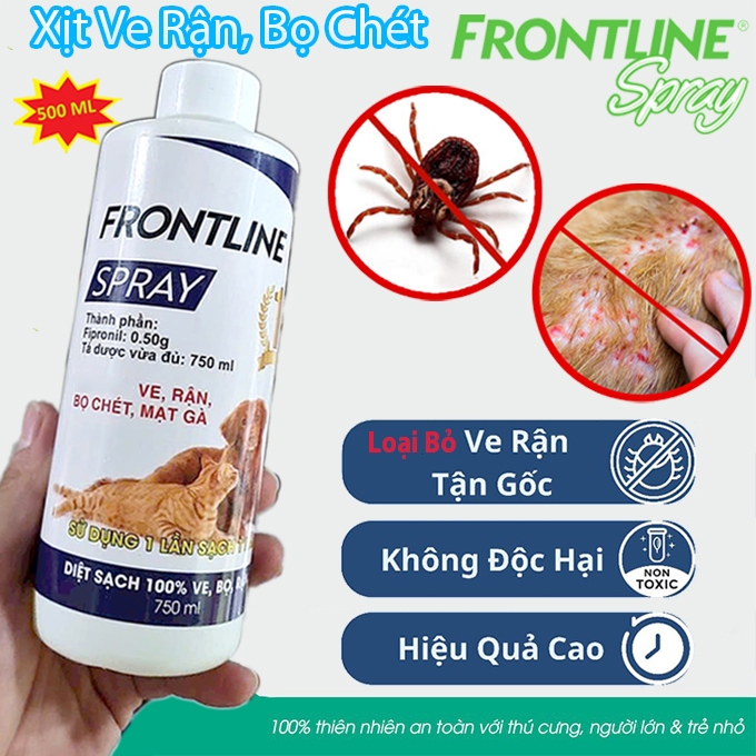 Frontline Spray 500ml Xịt Ve Rận, Bọ Chét Cho Chó Mèo Chính Hãng - Dùng Được Mọi Giống Thú Cưng, An 
