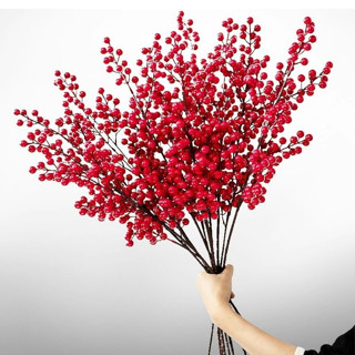 Cành đào đông đỏ Cherry 12 nhánh, 6 nhánh, cành rẻ quạt trang trí hoa trang trí ngày tết bình hoa giả ngày tết