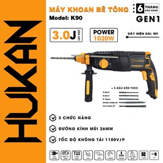 Máy khoan đục bê tông 3 chức năng HUKAN K90, Công suất 1020W - Dây đồng nguyên chất - Tặng 5 Mũi