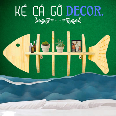 Kệ Gỗ Hình Xương Cá Derco Trang Trí Phòng Khách Phòng Ngủ Thêm Đẹp, Giá Gỗ Trang Trí Đựng Đồ Lưu Niệm Benrikids
