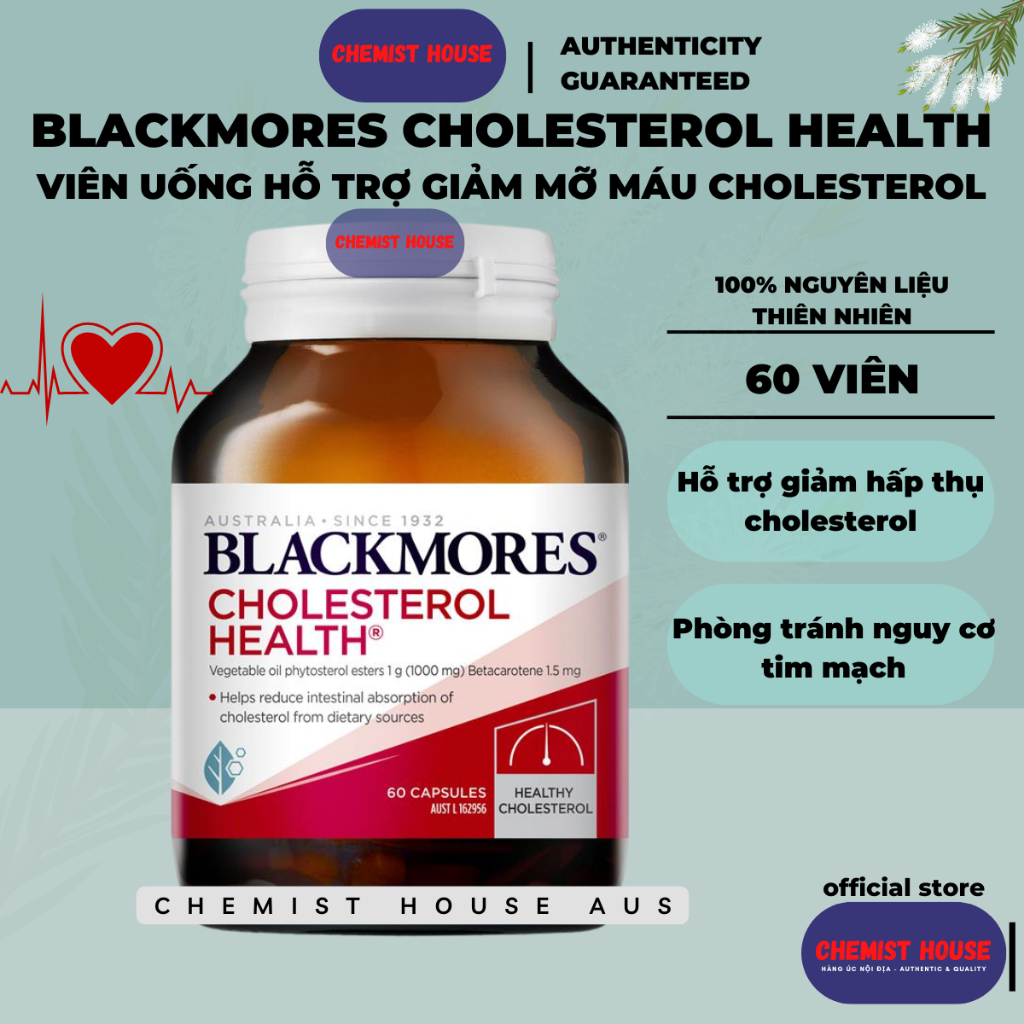 Viên uống giảm mỡ máu cholesterol Úc -  Blackmores Cholesterol Health Vitamin 60 viên