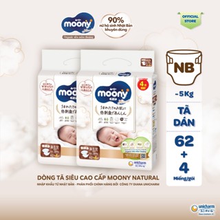 [KOL] Bộ 2 Tã dán Moony Natural siêu cao cấp NB63/S58/M46/L38