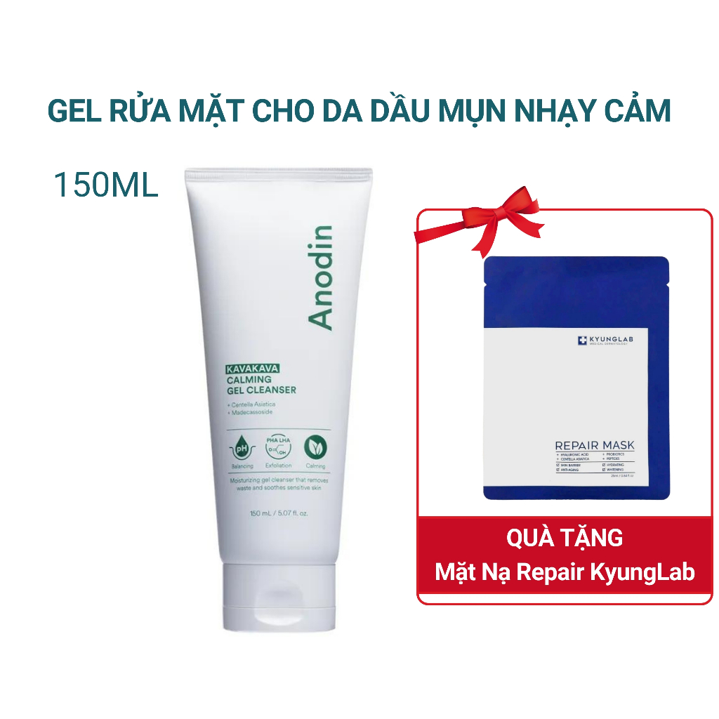 Gel rửa mặt Anodin, cho da dầu mụn, nhạy cảm KavaKava Calming, sữa rửa mặt kiềm dầu, giảm mụn