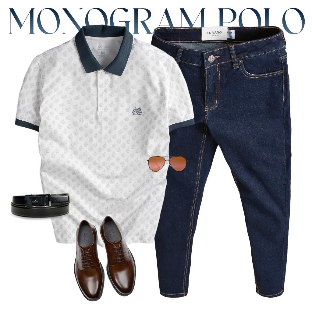Áo polo nam TORANO MONOGRAM POLO in tràn họa tiết, chất thoáng khí, thoải mái, thanh lịch, sang trọng GSTP051 | BigBuy360 - bigbuy360.vn